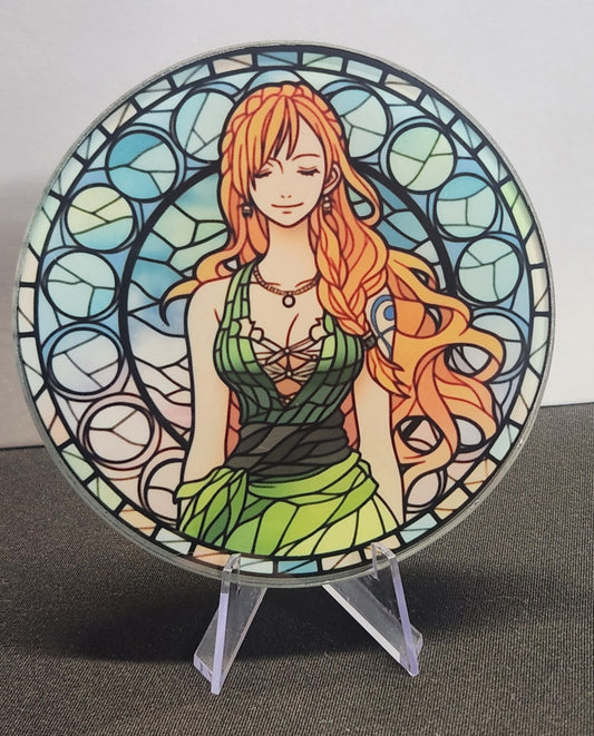 Glass Beverage Coaster (One Piece, Anime, Nami)